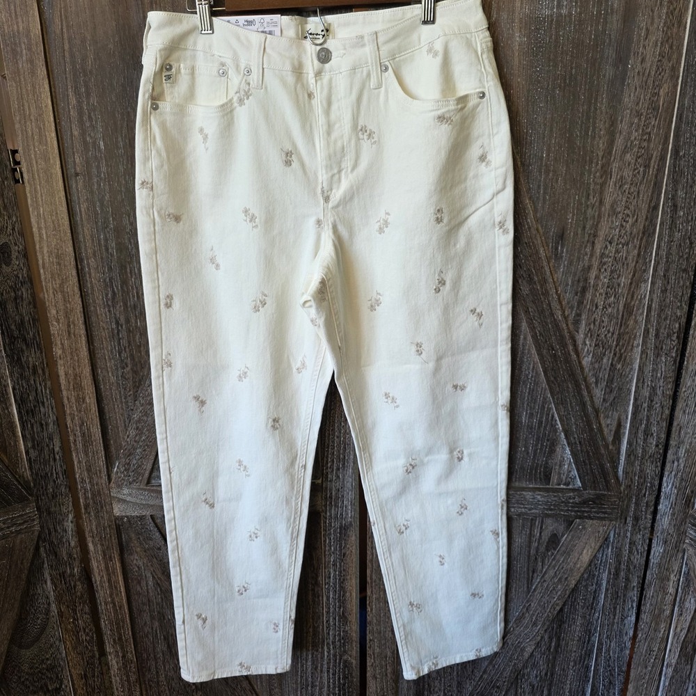 Seven7 Jeans Women's Size‎ 12 White Denim Embroidered Flowers 90s Straight